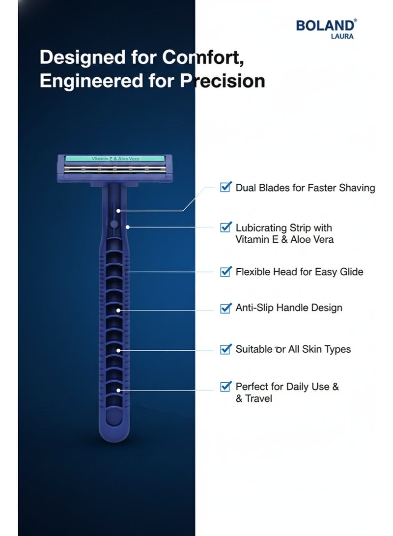 بولاند لورا ماكينة حلاقة من الفولاذ المقاوم للصدأ للاستخدام مرة واحدة شفرات حلاقة مزدوجة عبوة 24 قطعة - Image 5